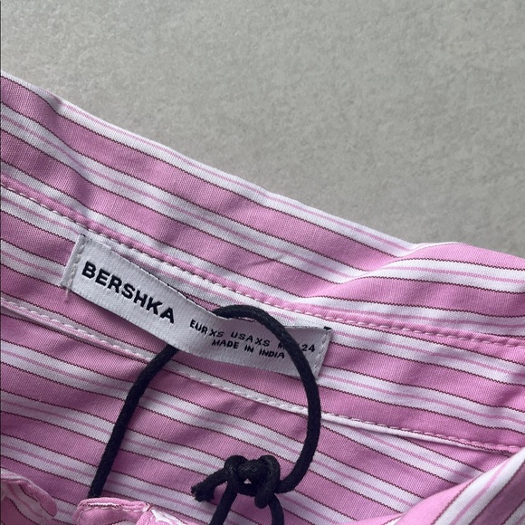 Bershka Pink & White Striped Button-Up Crop Shirt - Picture 8 of 16